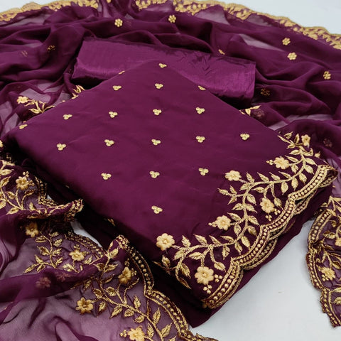 Starling Wine Color Multi Work Georgette Salwar Suit For Wedding Wear