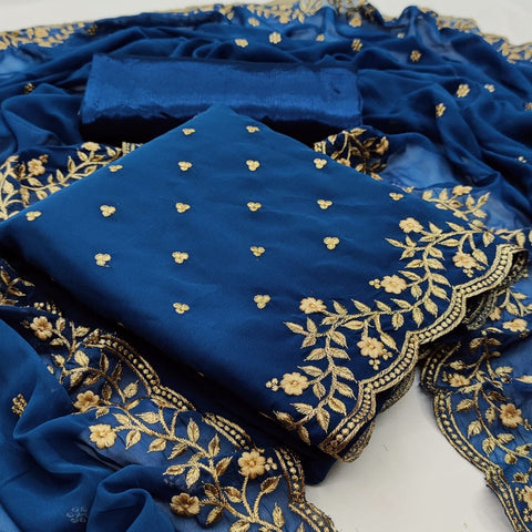 Desirable Blue Color Georgette Multi Work Salwar Suit For Function Wear