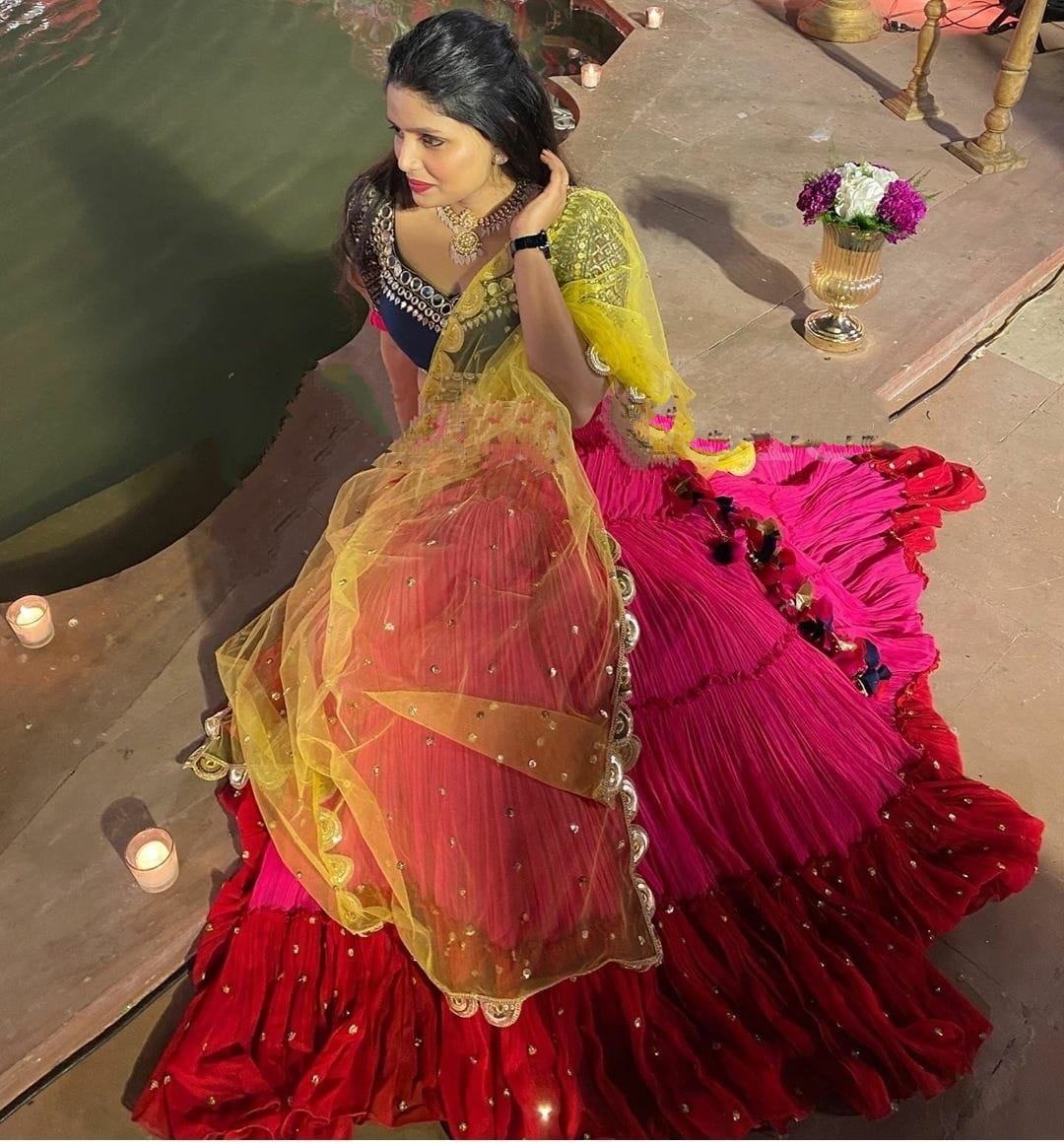 Shattering Rani Pink Color Designer Georgette Moti Ruffle Work Lehenga Choli For Wedding Wear