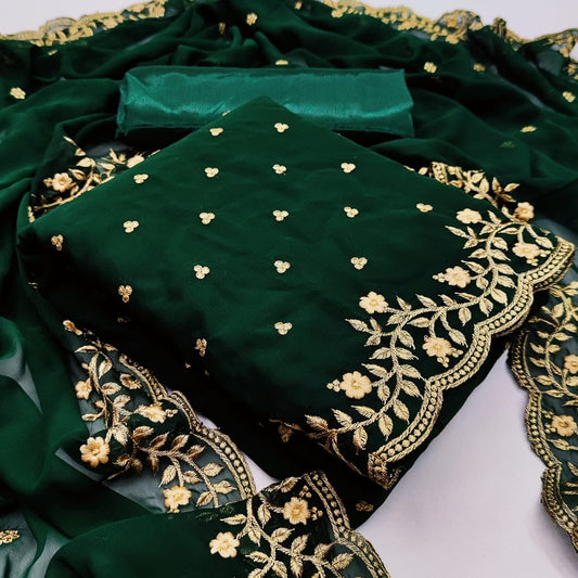 Fantastic Bottle Green Color Designer Multi Work Georgette Salwar Suit