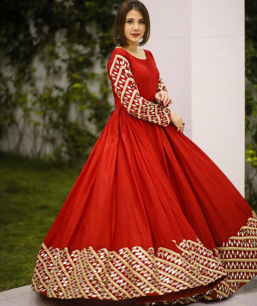 Wondrous Red Color Festive Wear Full Stitched Georgette Embroidered Zari Work Gown
