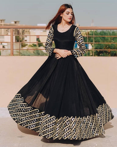 Dismaying Black Color Ready Made Georgette Zari Embroidered Work Party Wear Gown