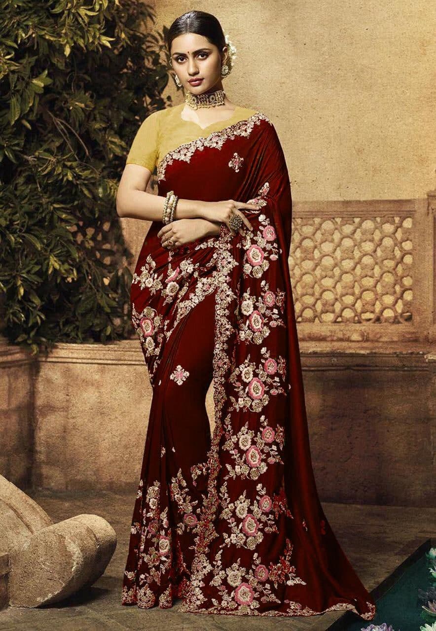 Artistic Maroon Color Designer Party Wear Embroidered Work Georgette Saree Blouse