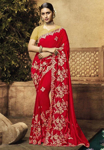 Perplexing Red Color Casual Wear Georgette Indian Wear Embroidered Work Saree Blouse