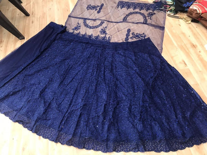 Elegant Navy Blue Color Wedding Wear Net Stone Diamond Embroidered Work Lehenga Choli