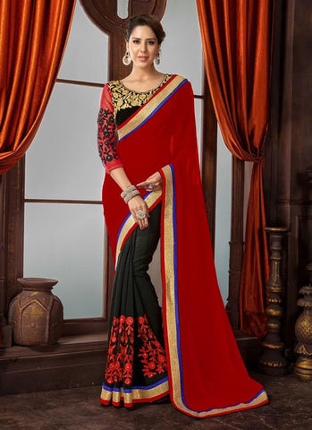 Bewildering Red Color Fancy Georgette Embroidered Work Saree Blouse For Function Wear