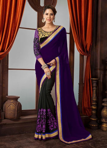 Unique Violet Color Occasion Wear Embroidered Work Georgette Saree Blouse For Ladies