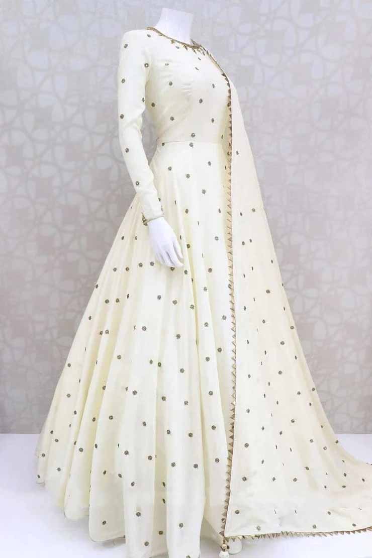 Graceful Off White Color Designer Georgette Chain Stitch Work Anarkali Salwar Suit For Festive Wear