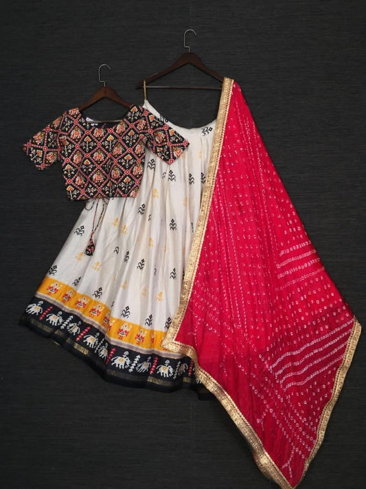 Surprising White Color Function Wear Cotton Foil Printed Fancy Lehenga Choli