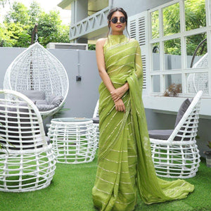 Knockout partywear Light Green Color Designer Gotta Patti Work Vichitra Silk Designer Saree Blouse for women