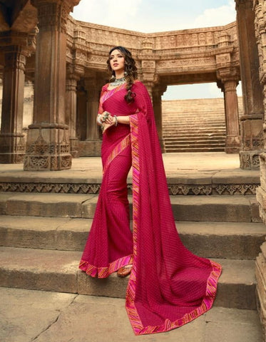Unique Rani Pink Color Indian Wear Georgette Printed Border Saree Blouse