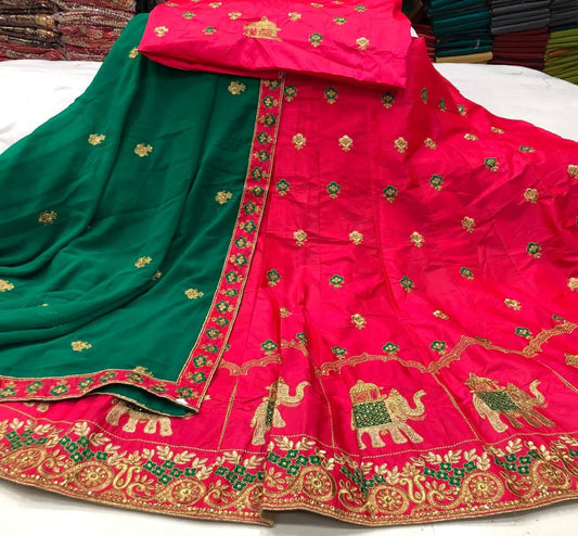 Delightful Rani Pink Color Function Wear Satin Fancy Thread Work Lehenga Choli