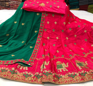 Delightful Rani Pink Color Function Wear Satin Fancy Thread Work Lehenga Choli