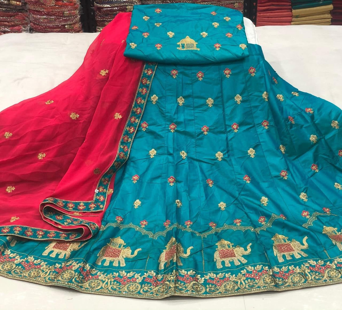 Party Wear Sky Blue Color Satin Design Thread Work Lehenga Choli