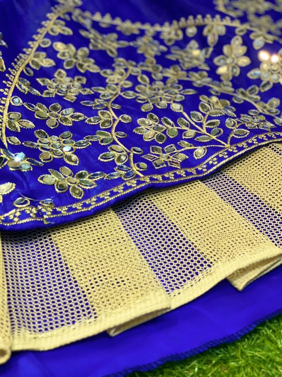 Graceful Royal Blue Color Function Wear Banglori Silk Mirror Designer Embroidered Work Lehenga