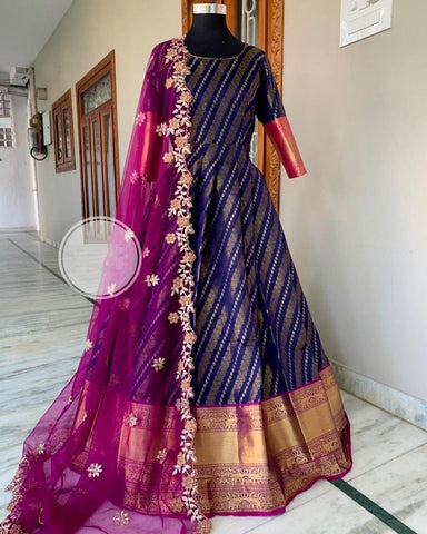 Banarasi Gown In Anarkali With Dupatta (Stitched Gown)