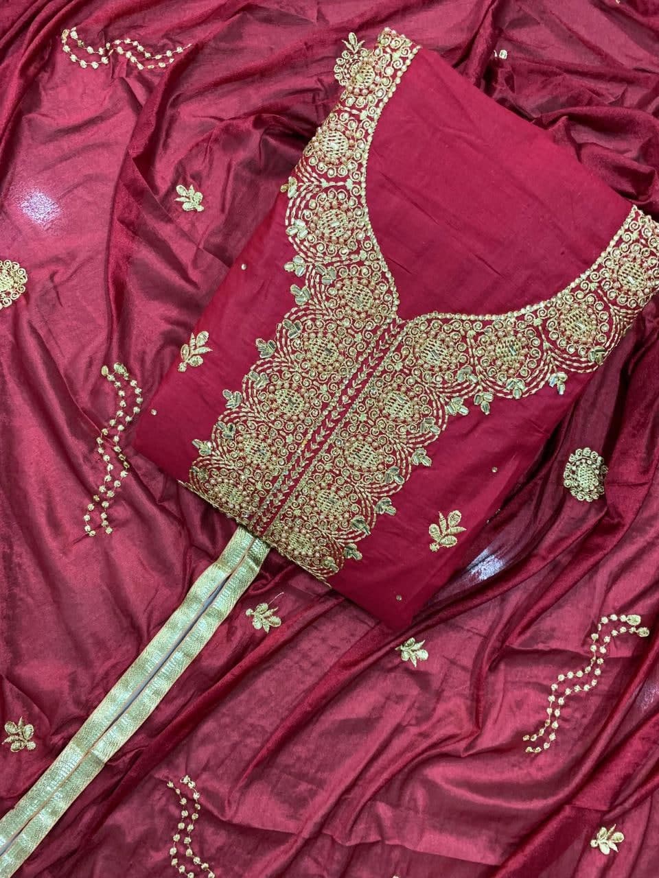 Intricate Maroon Color Cotton Diamond Pearl Embroidered Work Design Salwar Suit