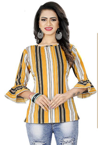 Amazing Mustard Color Full Stitched Printed Rayon Festive Wear Top For Women