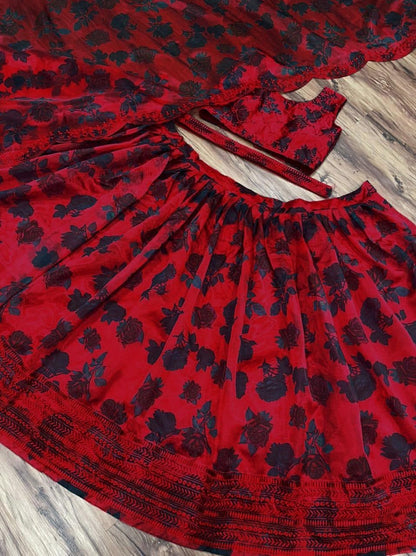 Accomplishment Red Color Embroidered Work Fancy Organza Lehenga Choli For Wedding Wear