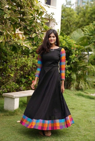 Adorable Black Color Ready Made Fancy Border Rayon Designer Festive Wear Gown for women