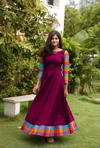 Jazzy partywear Wine Color Designer Rayon Plain Beautiful Border Full Stitched Gown