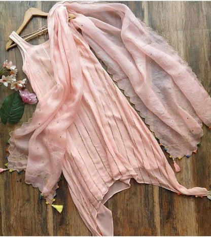 Stylish Peach Color Full Stitched Georgette Embroidered Sequence Work Dhoti Salwar Suit