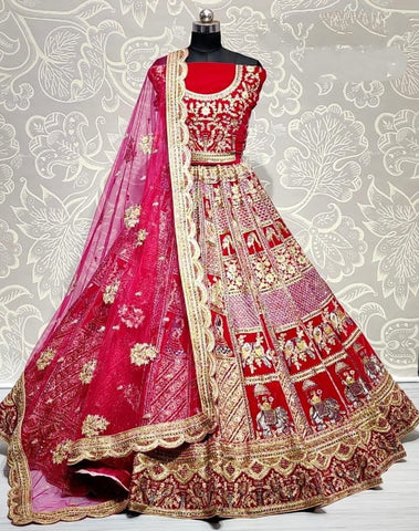 Bewildering Rani Pink Function Wear Velvet Design Fancy Diamond Embroidered Work Lehenga Choli