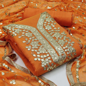 Fantastic Orange Color Chanderi Gotta Patti Work Salwar Suit For Women