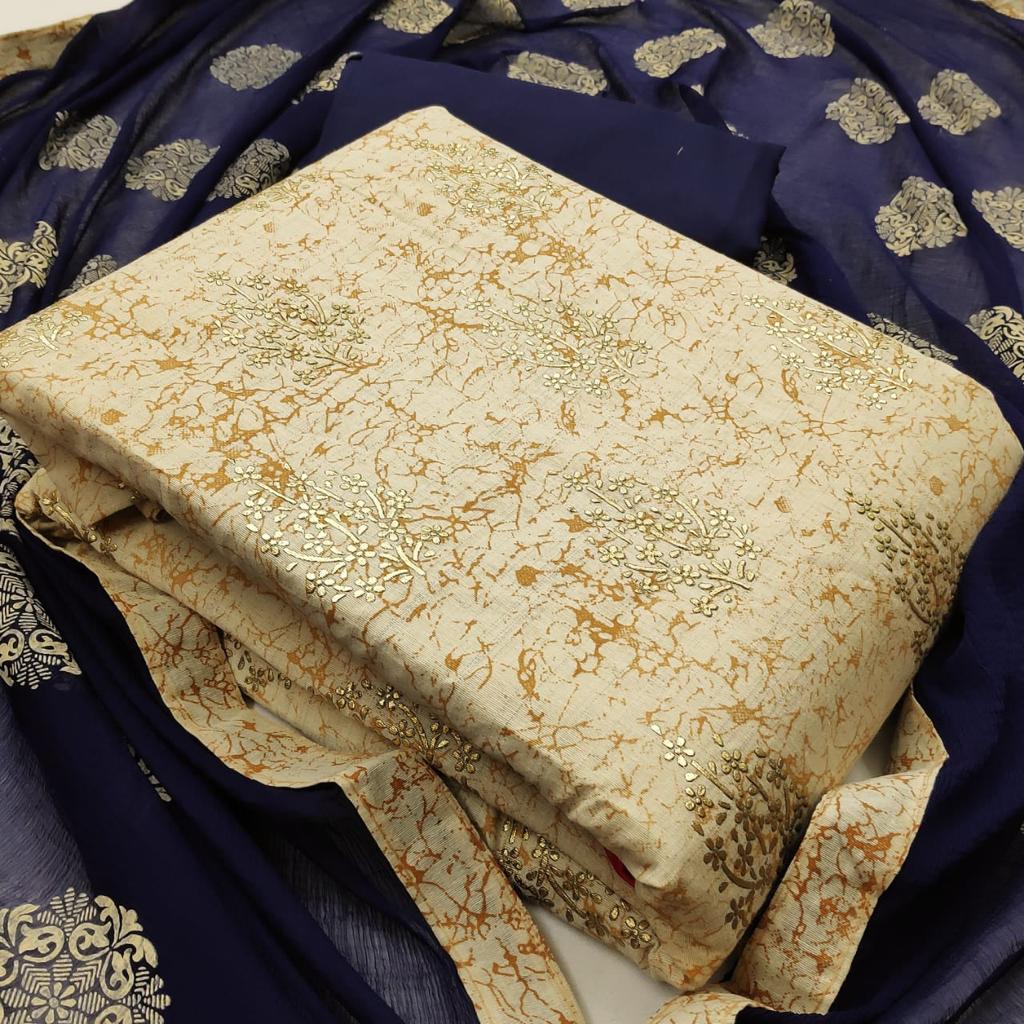 Amazeballs Navy Blue Color Designer Printed Foil Work Fancy Cotton Salwar Suit for women