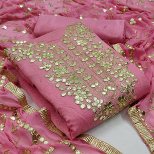 Winning Pink Color Fanch Chanderi Gotta Patti Work Salwar Suit For Casual Wear