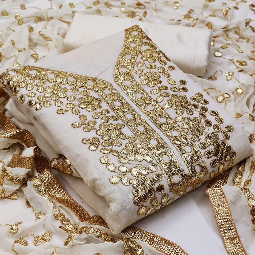 Adorable White Color Semi Modal Chanderi Gotta Patti Work Salwar Suit