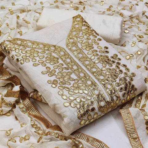 Adorable White Color Semi Modal Chanderi Gotta Patti Work Salwar Suit