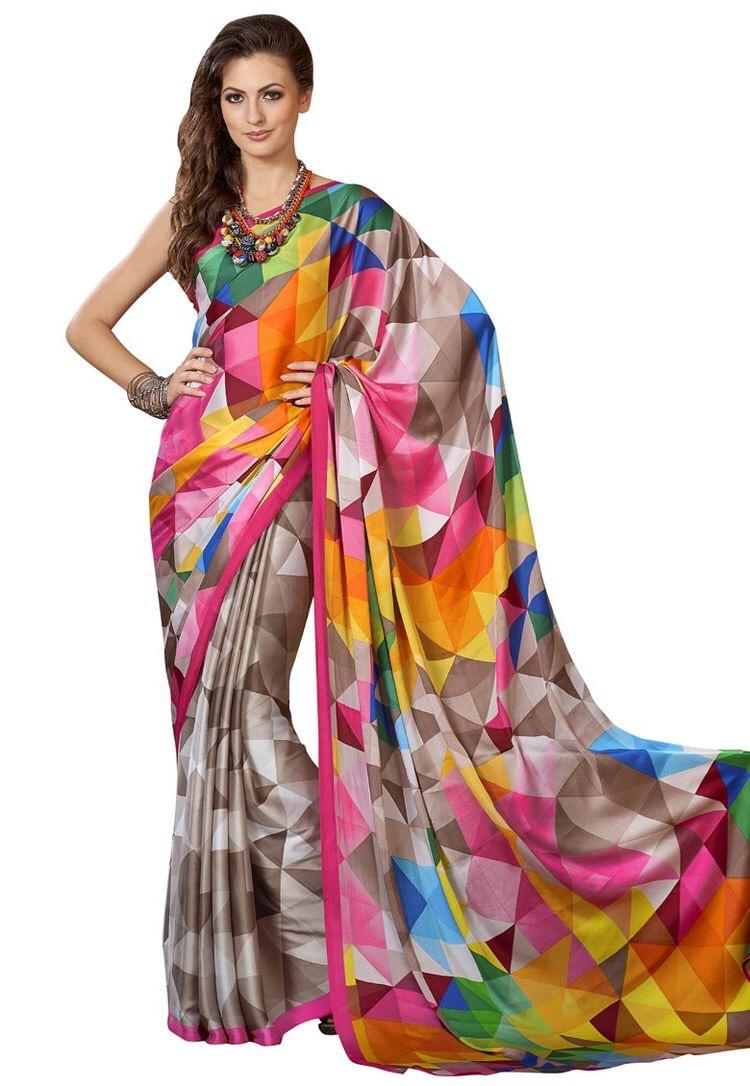 Stupendous Multi Color Satin Silk Designer Digital Printed Designer Saree Blouse For Party Wear
