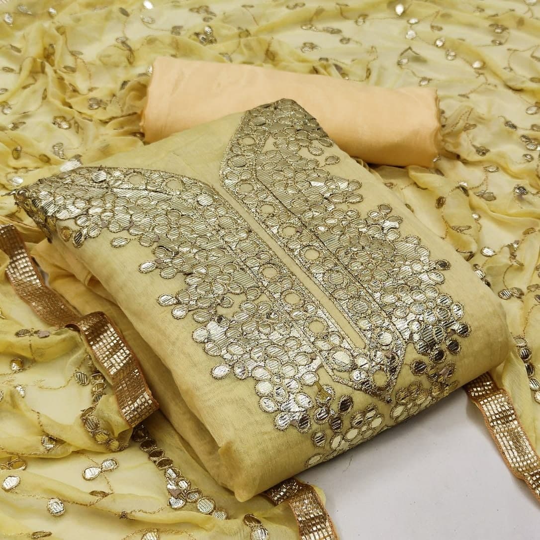 Beautiful Cream Color Designer Gotta Patti Work Chanderi Salwar Suit