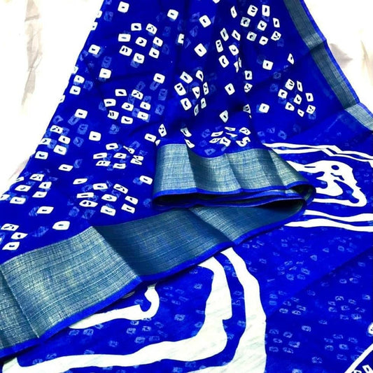 Refreshing Blue Color Printed Cotton Weaving Zari Saree Blouse For Women