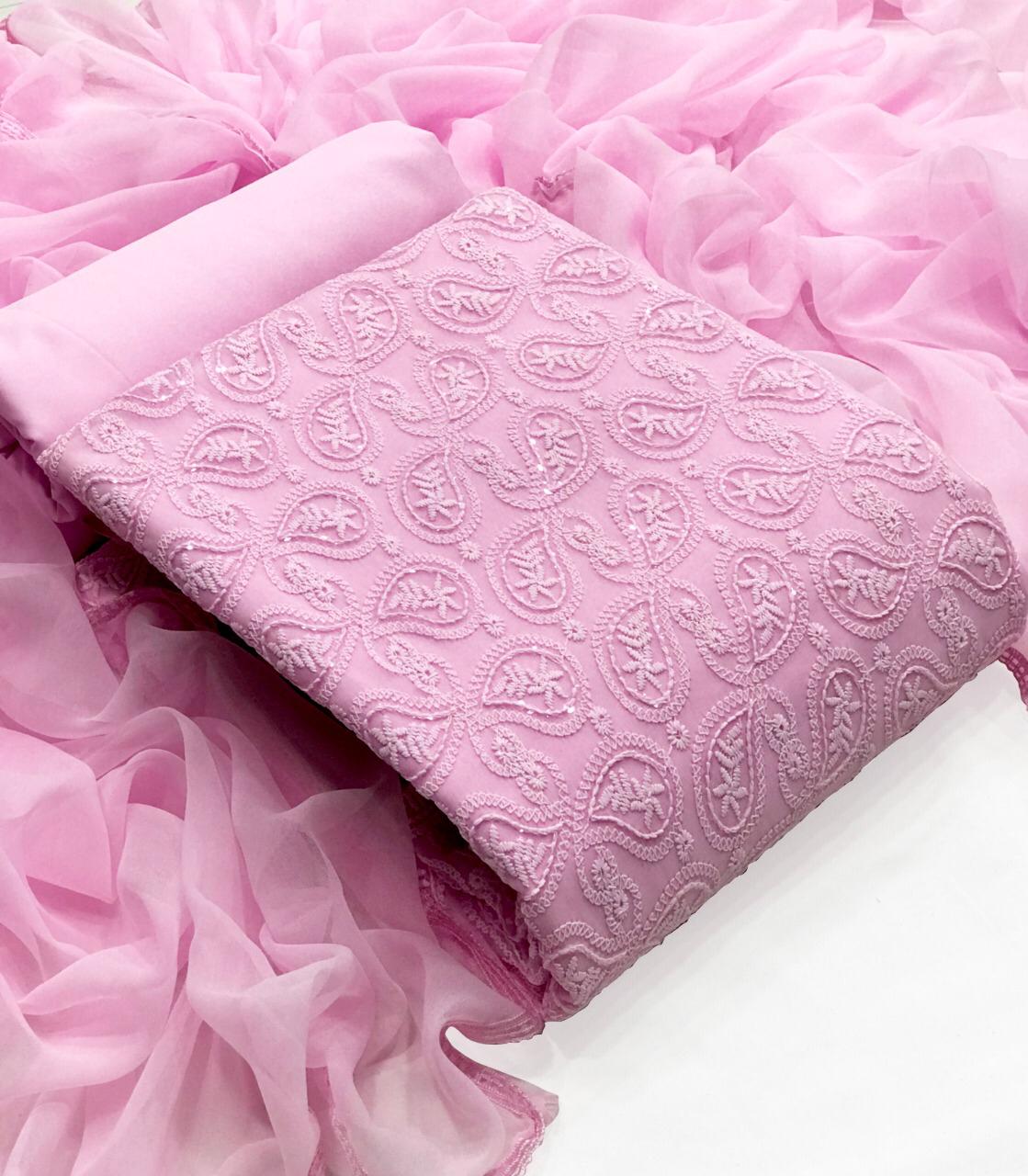 Fantastic Baby Pink Color Wedding Wear Georgette Designer Sequence Lucknowi Work Salwar Suit