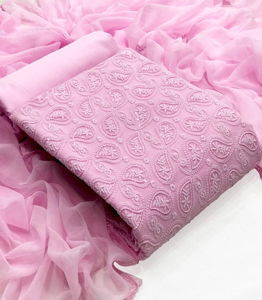 Fantastic Baby Pink Color Wedding Wear Georgette Designer Sequence Lucknowi Work Salwar Suit