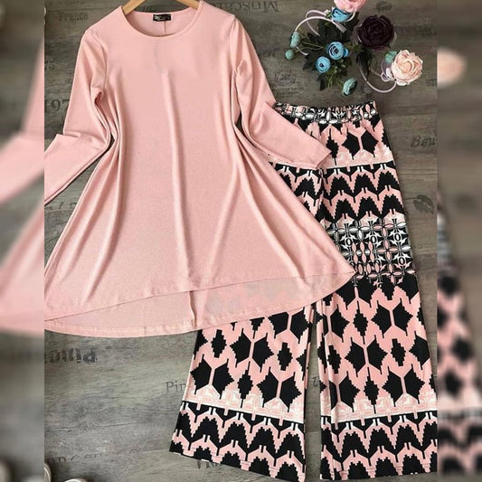 Peach with Black American Crap Digital Print Plazo Top For Party Wear MINIAB122D
