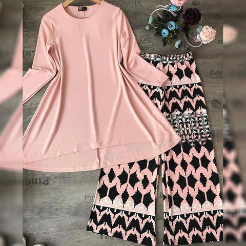 Peach with Black American Crap Digital Print Plazo Top For Party Wear MINIAB122D