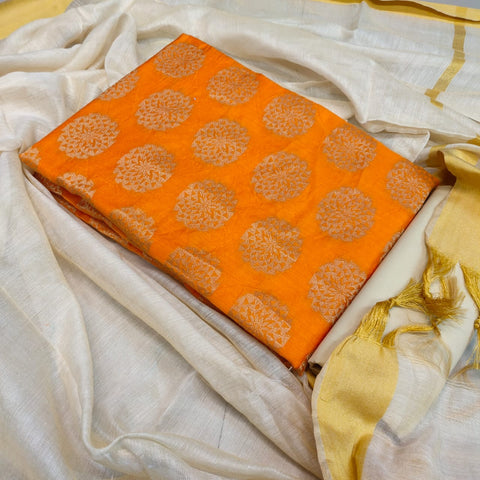 Exciting Orange Color Banarasi Beautiful Jacquard Salwar Suit For Festive Wear