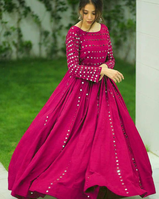 Staggering Rani Pink Color Ready Made Georgette Embroidered Work Party Wear Gown for women
