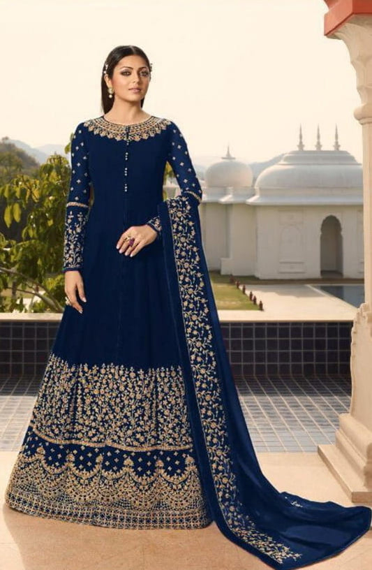 Unbelievable Navy Blue Color Designer Embroidered Work Georgette Salwar Suit