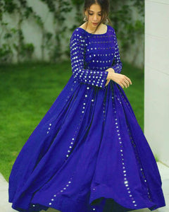 Eye catching Royal Blue Color Designer Full Stitched Function Wear Embroidered Work Georgette Gown for women