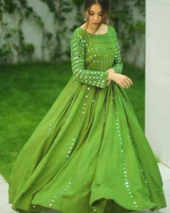 Captivation partywear Mehendi Green Color Ready Made Georgette Embroidered Work Fancy Gown for women