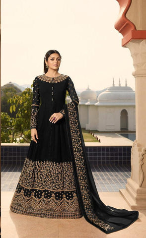 Graceful Black Color Georgette Embroidered Stone Work Occasion Wear Salwar Suit