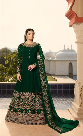 Party Wear Green Color Georgette Embroidered Work Salwar Suit