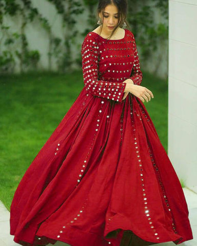 Party Red Color Fancy Embroidered Work beautiful Georgette Full Stitched Festive Wear Gown