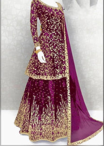 Absolute Wine Color Fancy Embroidered Work Satin Silk Indo Western Lehenga
