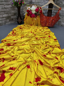 Flabbergasting Yellow Color Party Wear Siburi Nylon Silk Designer Printed Designer Saree Ready Made Blouse for women