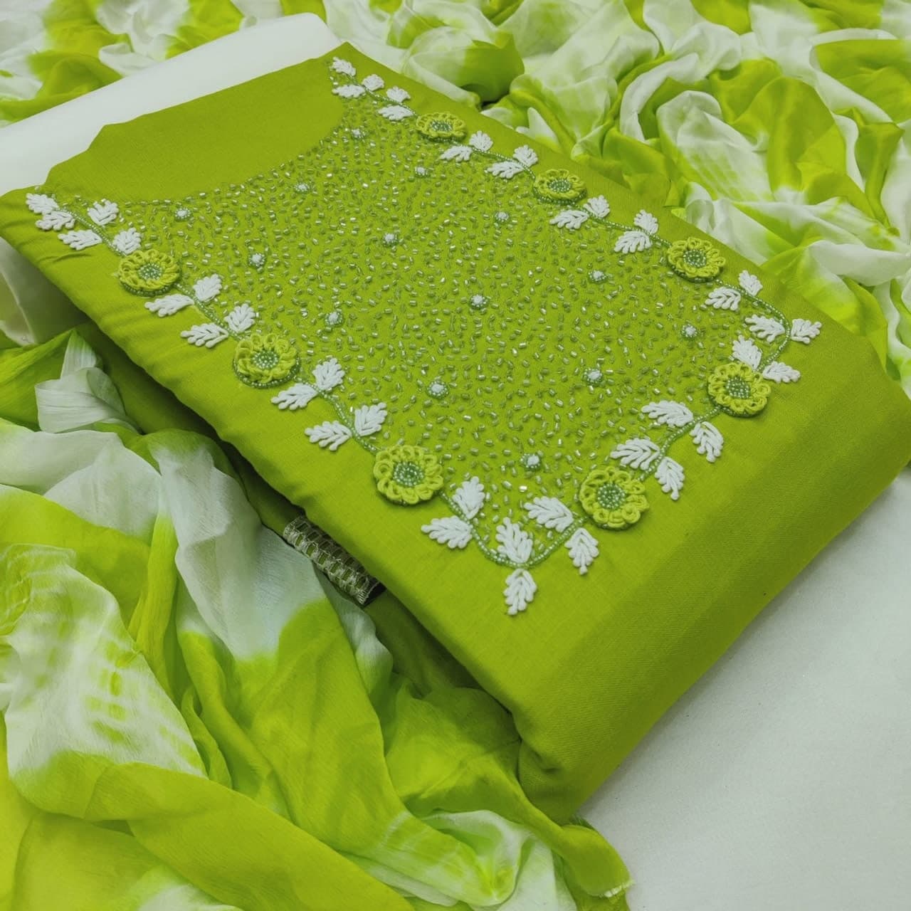 Blooming Green Color Hand Work Design Cotton Salwar Suit